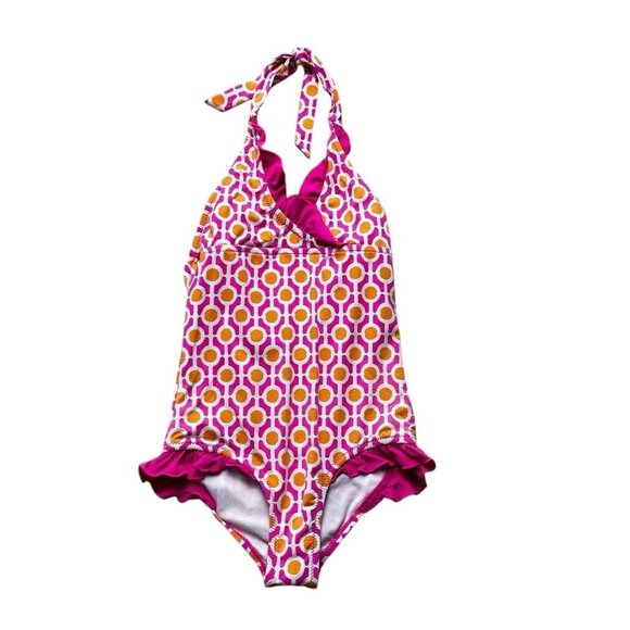 Garnet Hill Kids Pink and Orange Print One Piece Swimming Suit Size 7 Girls - Picture 1 of 6